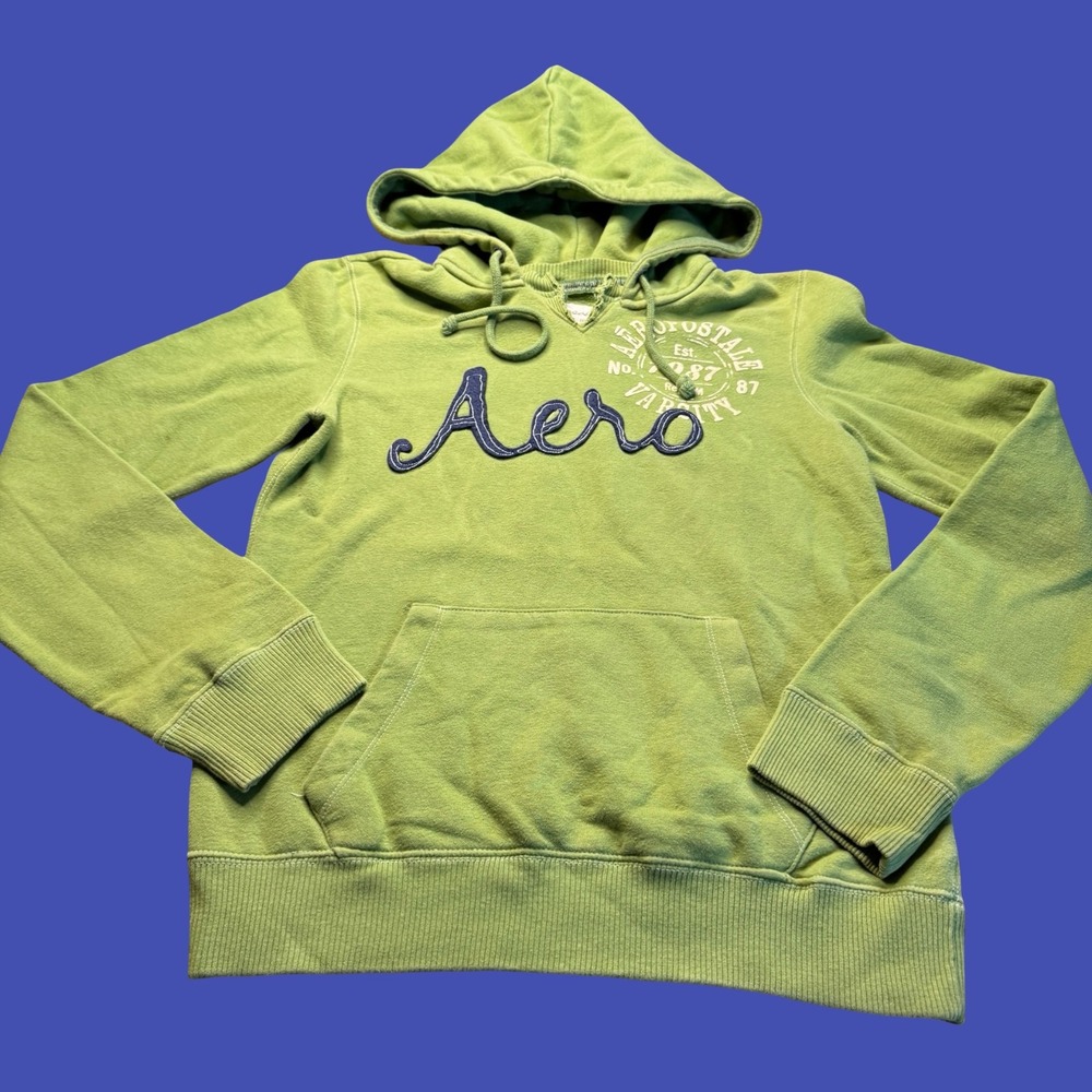 Aeropostale Hoodie Women's Large Green Embroidered Logo Pullover Sweatshirt